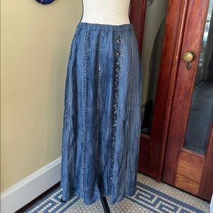Chico’s | Beautiful Blue Boho Maxi Skirt with Beading & Embroidery